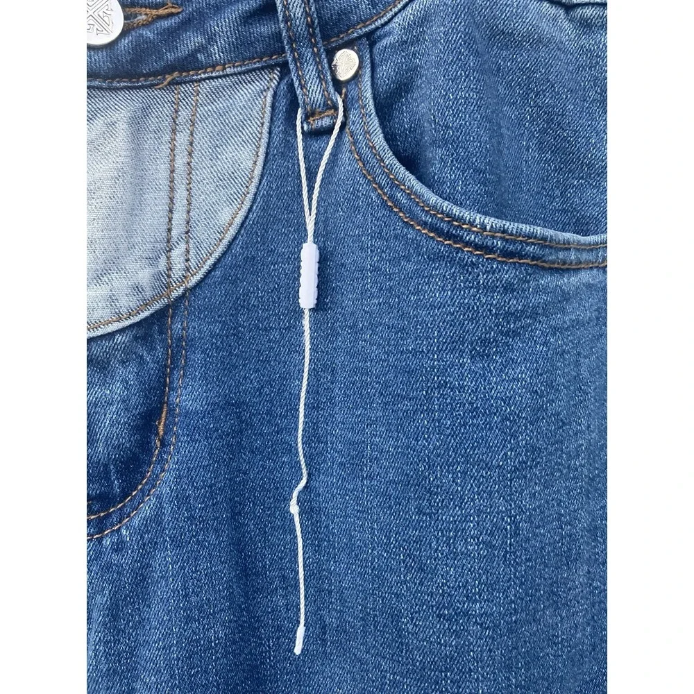 GUAPI Mens Size 28 Wavy Stacked Jeans Two Tone Patchwork Streetwear Blue - Picture 4 of 10